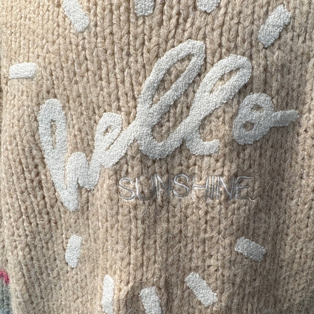 Saltwater Luxe Hello Sunshine Chunky Knit Cardigan Camel Striped Sleeve S NWT - Picture 5 of 6